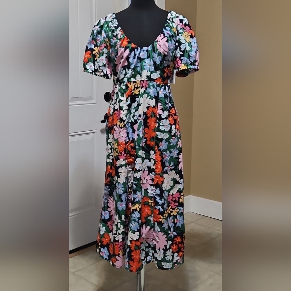 Old Navy Floral Puff Sleeve Fit&Flare Midi Dress Med NWT